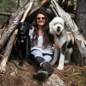 Blog author Gabriela Coote and her two dogs, Einstein and Edison