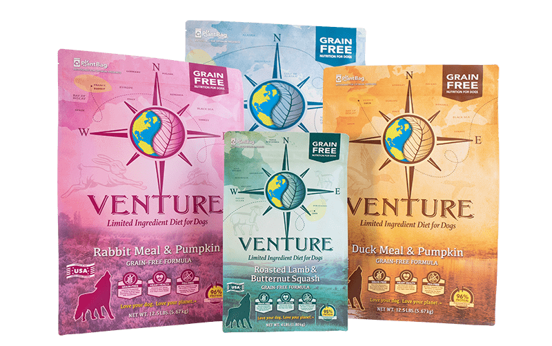 Various bags of Venture pet food
