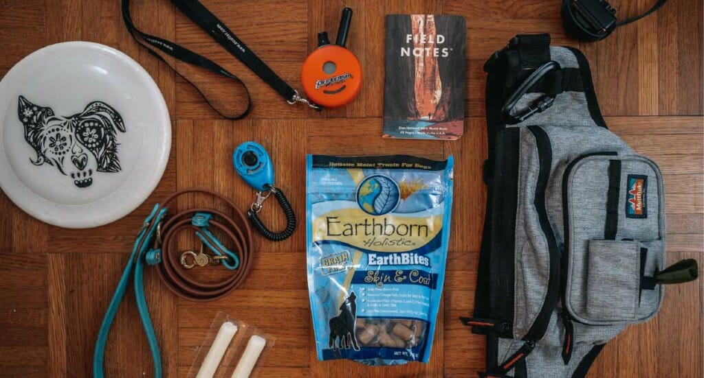 An overhead shot of training tools spread out on the floor