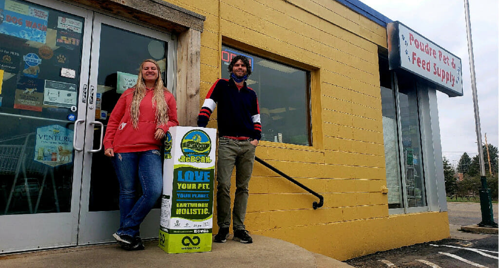 Poudre Pet Supply employees with their ReBorn recycling bin
