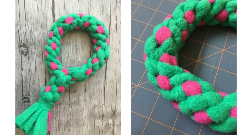 A DIY dog wreath rope toy