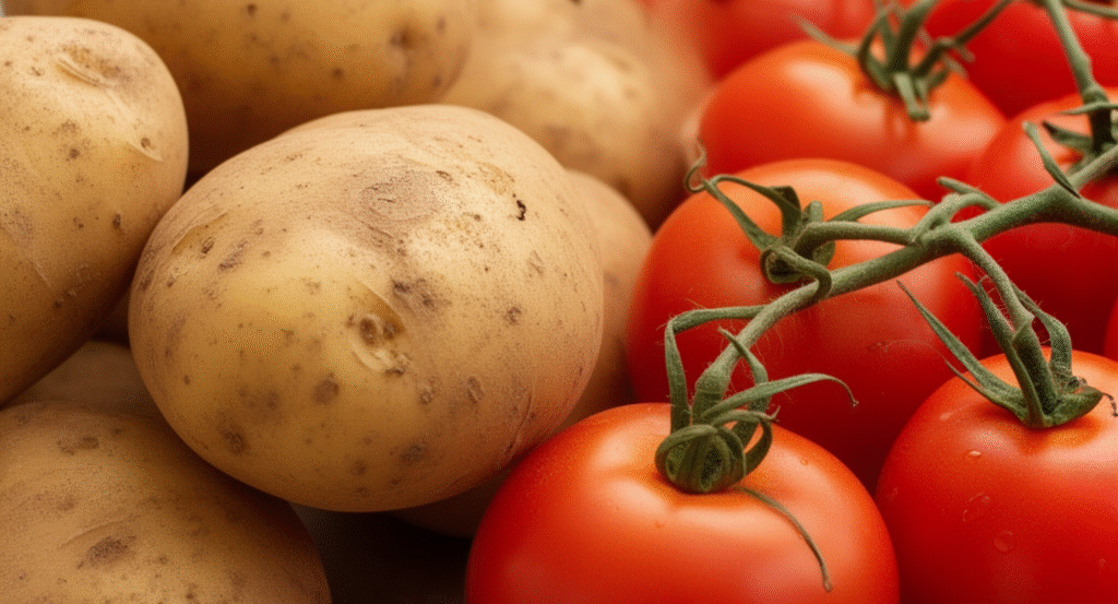 raw potatoes and tomatoes