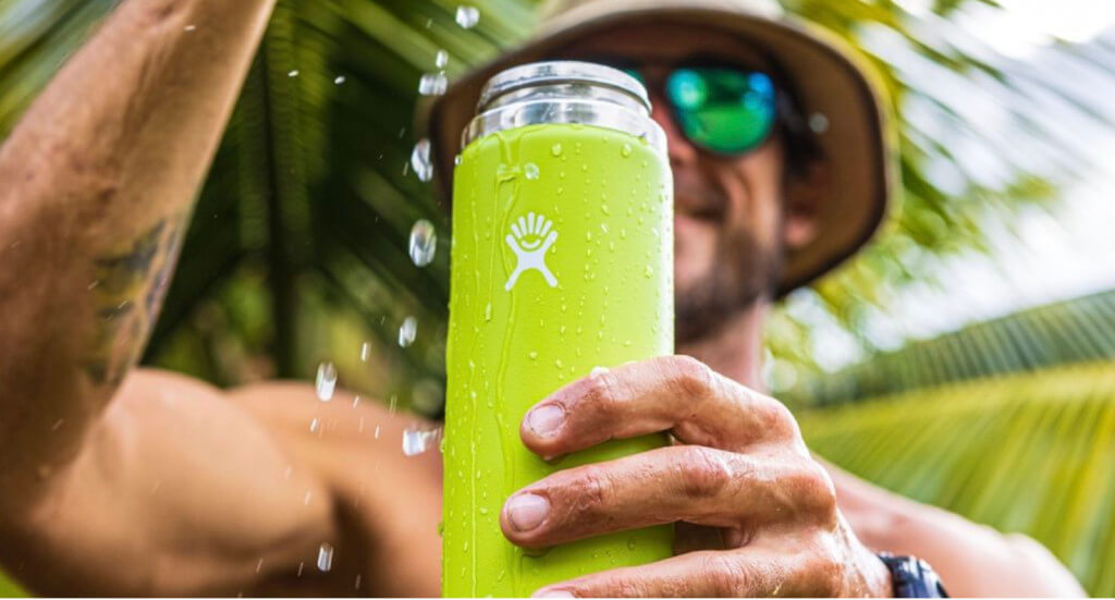 A bright green Hydroflask
