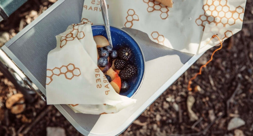 Bee's Wrap over a bowl of fruit