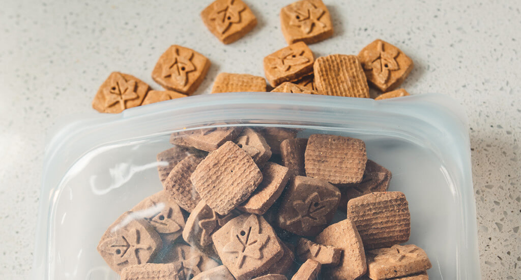 oven baked treats spilling out of a stasher reusable bag