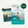 A graphic image showing the difference between the new and old Earthborn Holistic Coastal Catch dog food packaging.