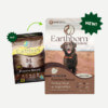 A graphic image showing the difference between the new and old Earthborn Holistic Primitive Natural dog food packaging.