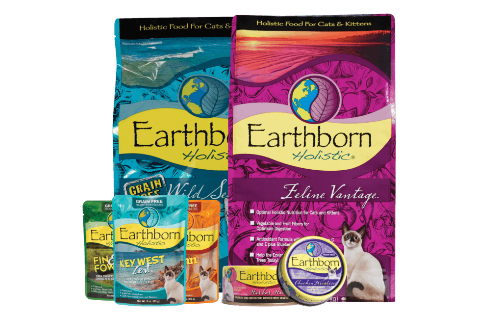 A group of Earthborn Holistic cat food products