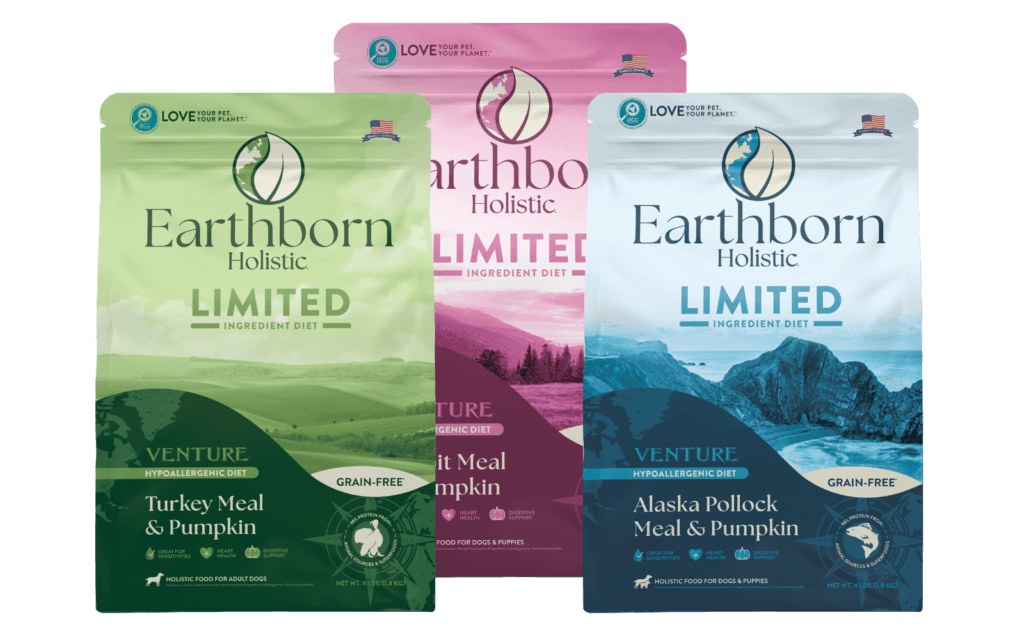 A group of Earthborn Holistic Limited Ingredient Diet dog food