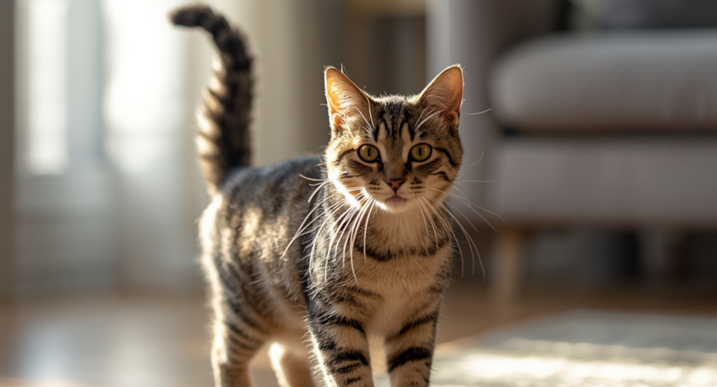 cat with its tail in the air