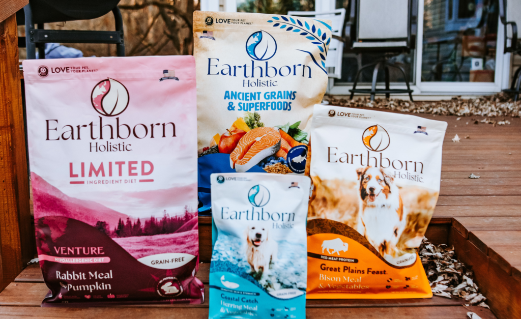earthborn holistic limited ingredient meal, costal catch, great plains feast and ancient grains.